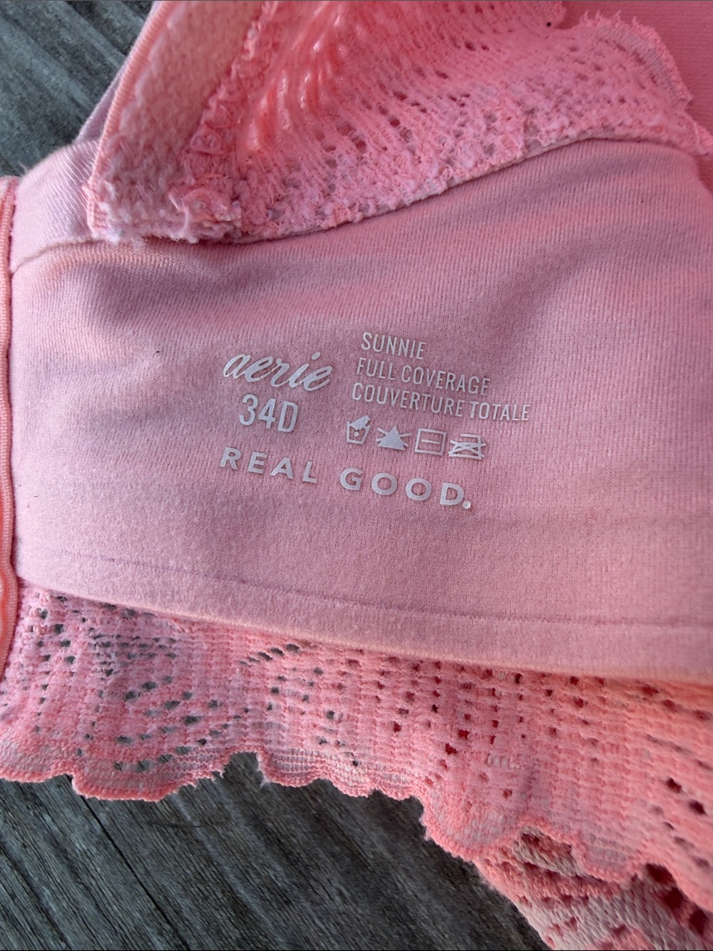 aerie Woman’s Sunnie Full Coverage Lightly Lined Pink Blossom Lace Trimmed 34D - Picture 2 of 9